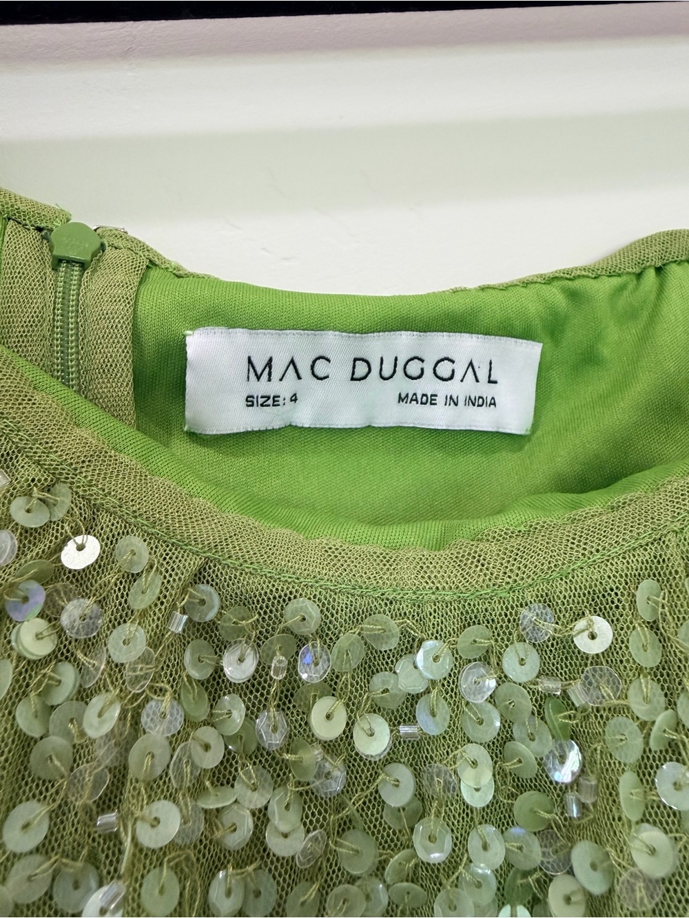 Mac Duggal 5611 Ruffled Asymmetrical Neck Sequin Prom Gown Key Lime With Detail - Picture 7 of 16